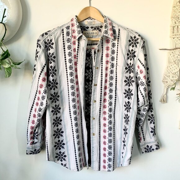 Vintage Woven Boho Stripe Pattern Button Up Collar Shirt Top Granola Grandmacore - Picture 3 of 16